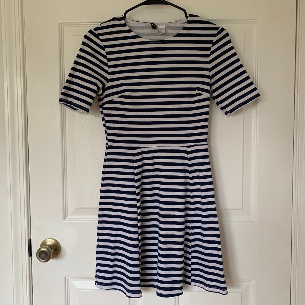 Striped Blue A-Line Dress, US 4, H&M